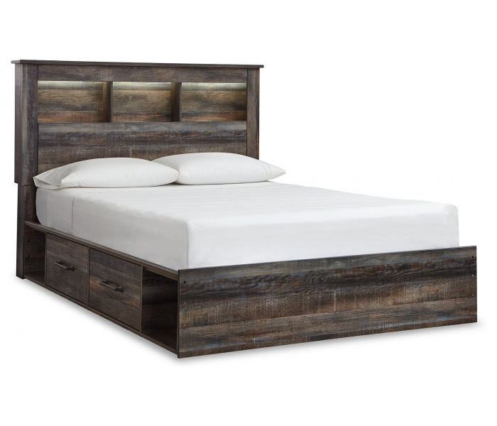 Drystan - Queen Bookcase Bed With 2 Side Drawers - Brown / Beige