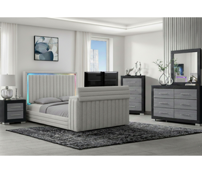 Elias - 5 Piece Queen Bedroom Set TV Footboard - Black / - Dark Gray
