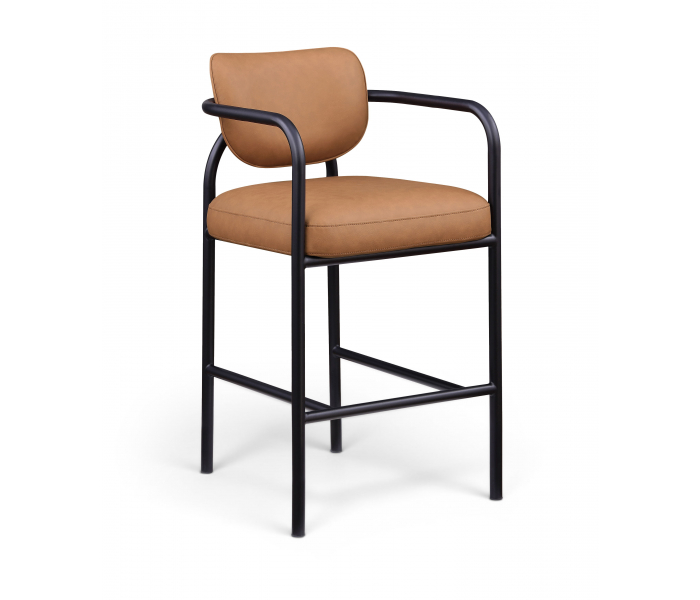 Serava - Vegan Leather Upholstered Bar Stool - Cognac - Light Brown