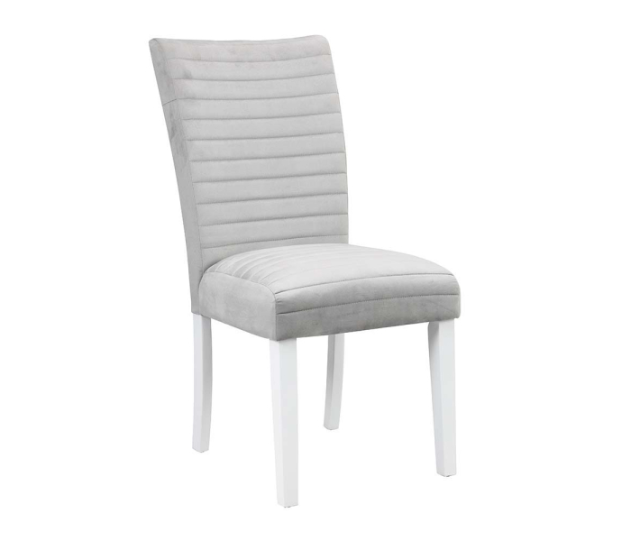 Elizaveta - Side Chair (Set of 2) - Gray Velvet, Faux Crystal Diamonds &White High Gloss Finish