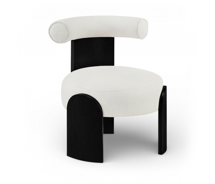 Calder - Linen Textured Fabric Upholstered Accent Chair - Cream / Painted - White