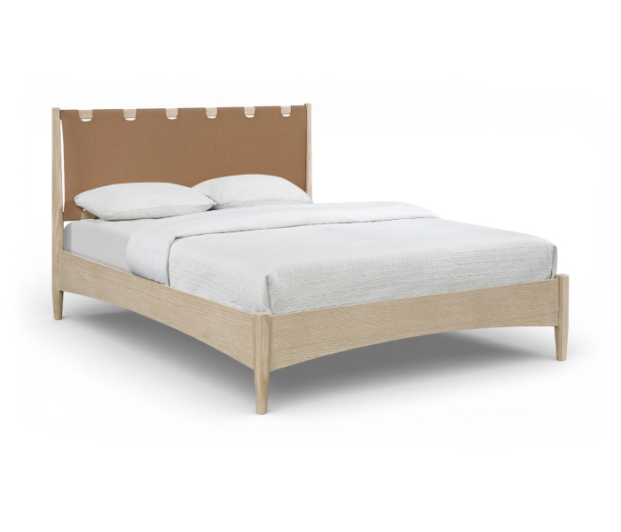 Santos - Vegan Leather Headboard And Wood Full Bed - Brown / Waxed Natural - Dark Brown