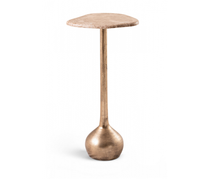 Vireo - Genuine Marble Top And Aluminum Base Drink Table - Beige / Brass, 11"