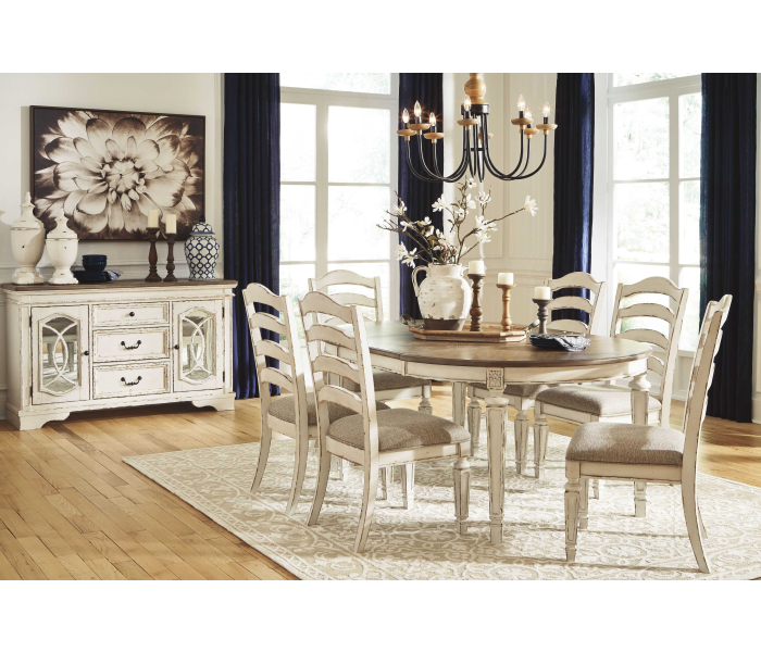 Realyn - White - 7 Pc. - Oval Extension Table, 6 Ladderback Side Chairs