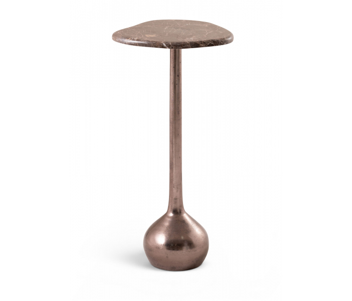 Vireo - Genuine Marble Top And Aluminum Base Drink Table - Brown / - Dark Brown, 11"