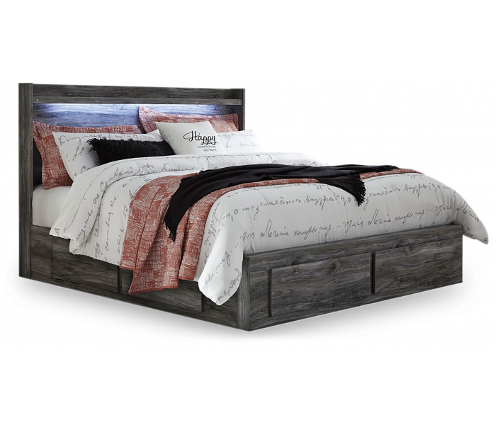 Baystorm - King Panel Bed With 6 Storage Drawers - Gray