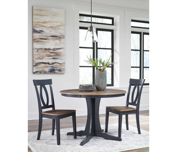 Landocken - Brown / Blue - 3 Pc. - Round Dining Table, 2 Side Chairs