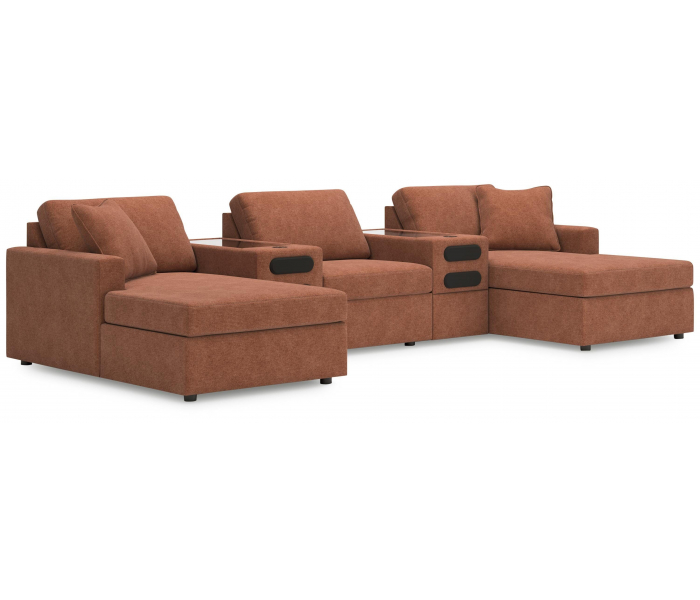 Modmax 5-Piece Double Storage Chaise Sectional With 2 Audio System Consoles Spice, 144"