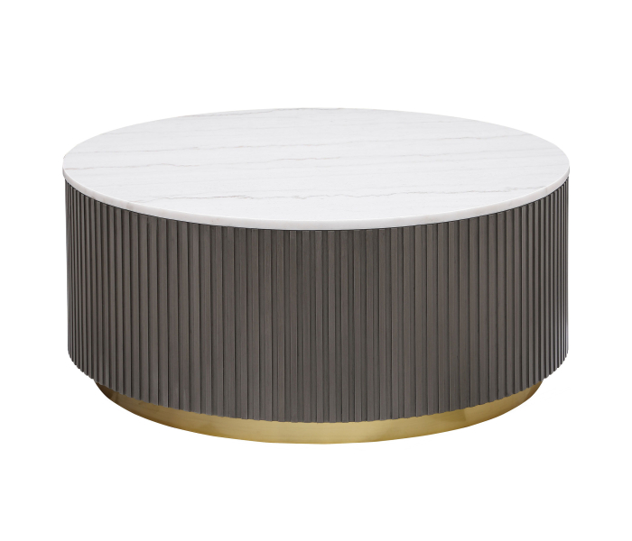 Jason - Round Marble Top Coffee Table - White And Charcoal, 35"