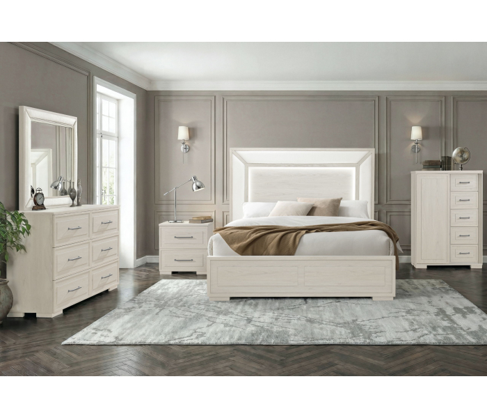 Clara - 5 Piece Full Bedroom Set (Bed, Dresser & Mirror, Nightstand, Chest) - Beige