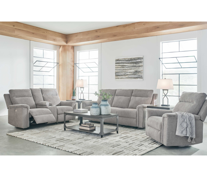 Barnsana - Ash - 3 Pc. - Power Reclining Sofa, Power Reclining Loveseat, Power Rocker Recliner