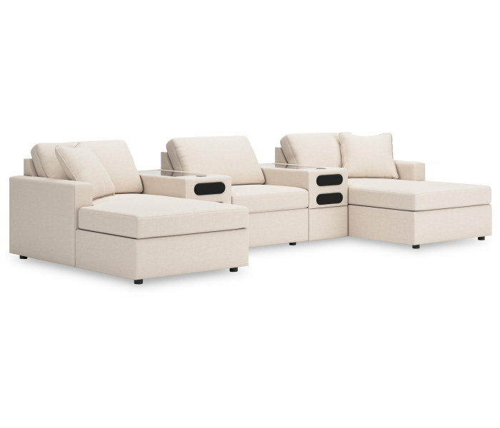 Modmax 5-Piece Double Storage Chaise Sectional With 2 Audio System Consoles Oyster, 144"