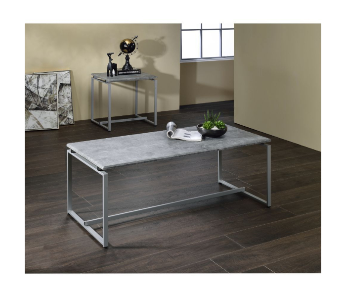 Jurgen - Coffee Table - Faux Concrete & Silver, 47"