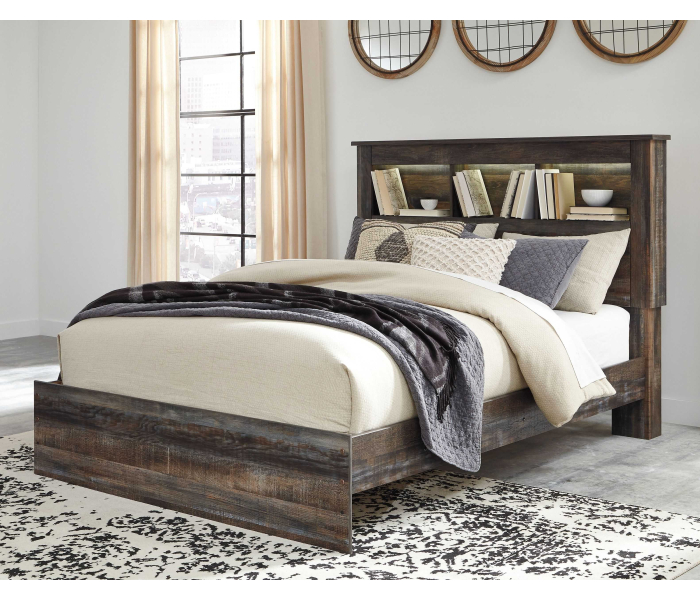 Drystan - Brown / Beige - Queen Panel Bookcase Bed