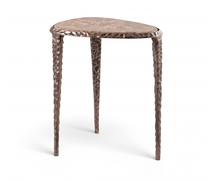 Gild - Genuine Marble Top And Aluminum Base End / Side Table - Brown / - Dark Brown, 17.5"