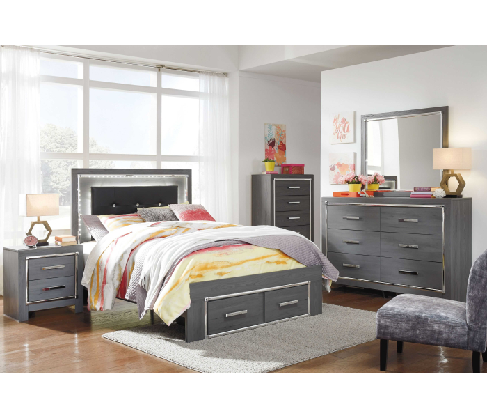 Lodanna - Gray - 5 Pc. - Dresser, Mirror, Full Panel Bed with 2 Storage Drawers
