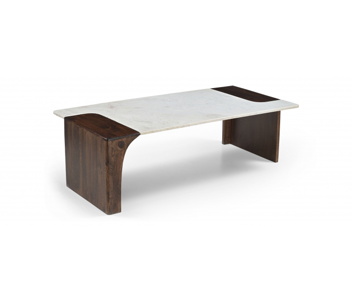 Enna - Genuine Marble And Mango Wood Coffee Table - White / - White, 52"