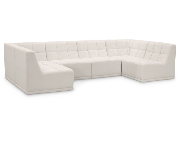 Relax - 6 Piece Modular U-Shaped Sectional - Cream, 128"