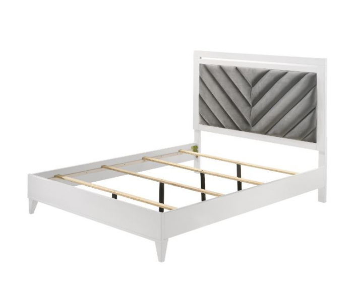Chelsie - Eastern King Bed - Gray Fabric & White Finish