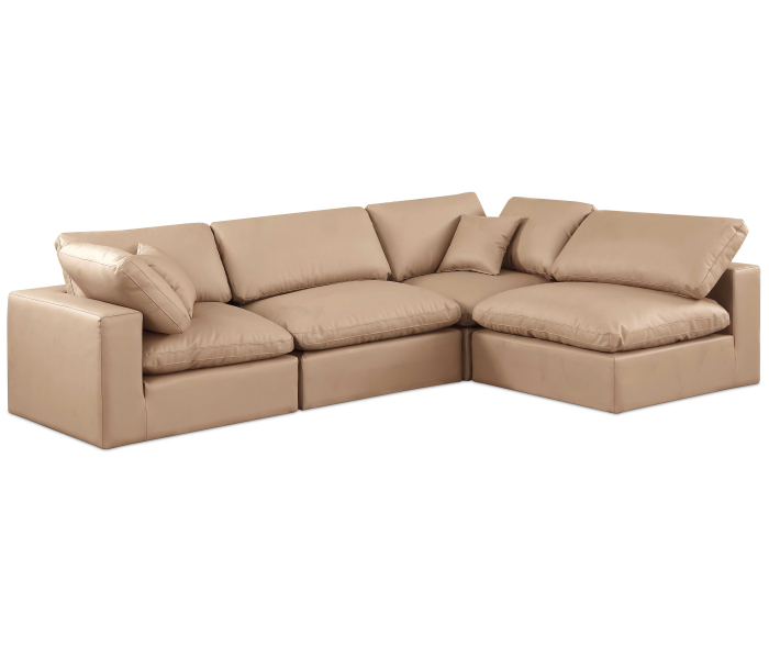 Comfy - 4 Piece Faux Leather Modular Armless Sectional - Tan, 119"