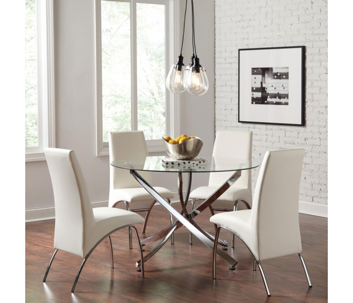 Beckham - 5 Piece Round Glass Top Dining Set - Chrome And