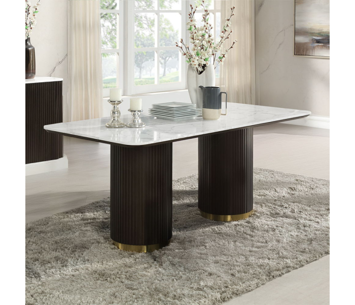 Clayten - Dining Table With Marble Top - White Natural Marble Top & Espreeso Finish, 71"