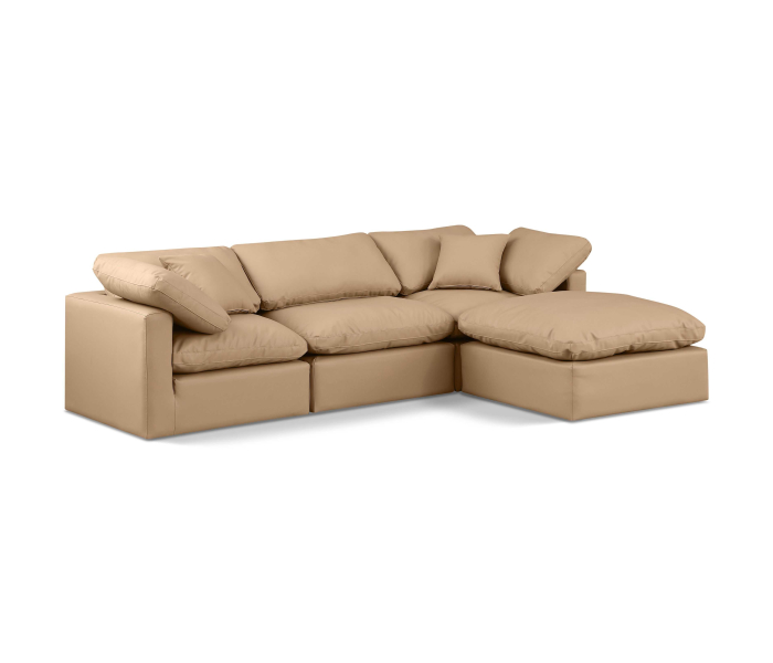 Indulge - Faux Leather 4 Piece Modular Sectional With Chaise - Tan, 105"