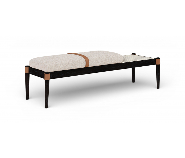Nara - Linen Textured Fabric Upholstered Bench - Beige / Painted - Beige