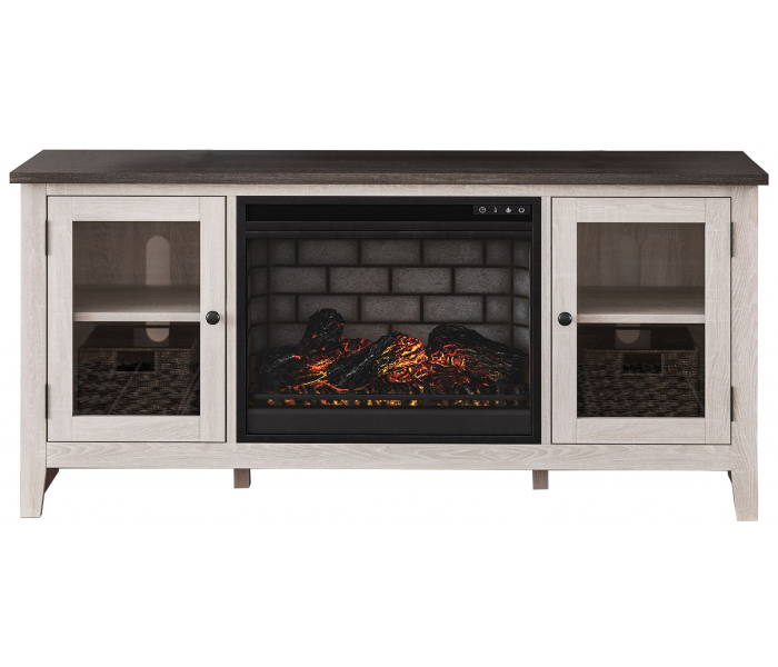 Dorrinson 60" TV Stand With Faux Firebrick Fireplace Insert White / Black / Gray
