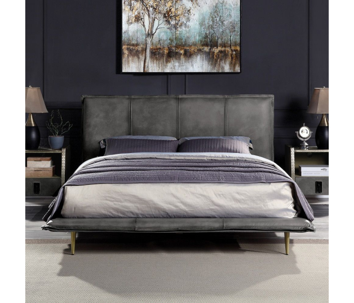 Metis - Queen Bed - Gray Top Grain Leather