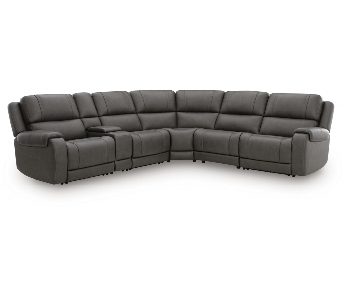 5Z Pittson 6-Piece Power Reclining Sectional With 2 Armless Chairs And Storage Console Anchor, 133"