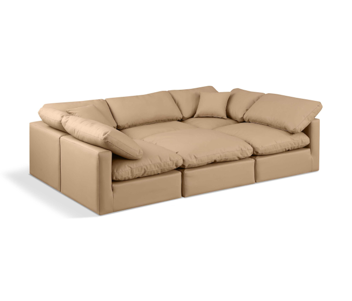 Indulge - Faux Leather 6 Piece Modular Sectional - Tan, 105"