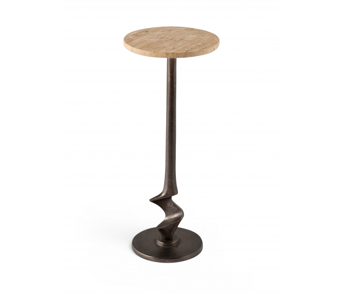 Oxira - Genuine Marble And Aluminum End / Side Table - Brown /, 10"