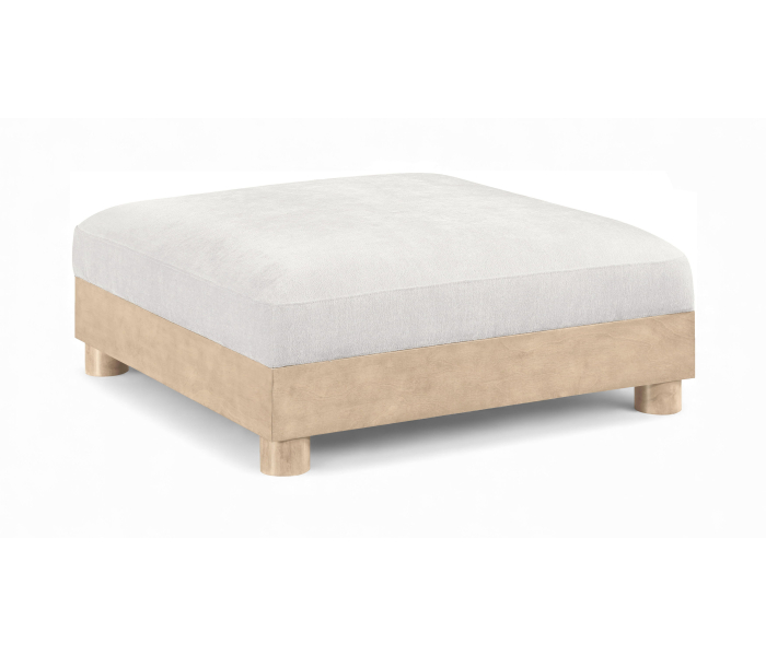 Turin - Chenille Fabric Upholstered Modular Ottoman - Cream / Painted Natural - White