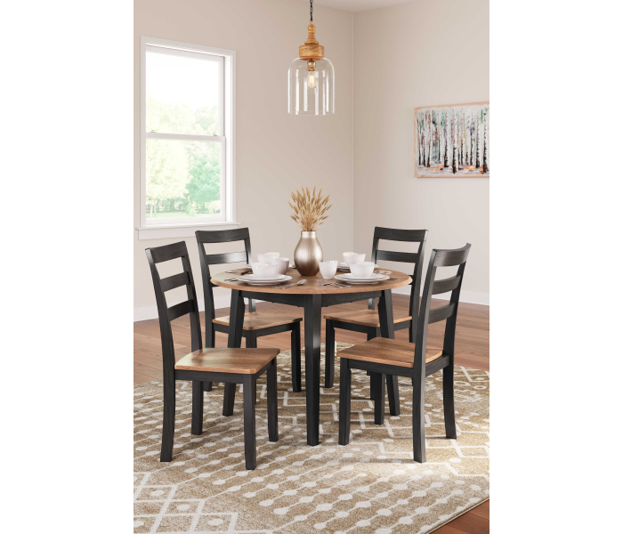 Gesthaven - Natural / Brown - 5 Pc. - Round Dining Room Drop Leaf Table, 4 Side Chairs