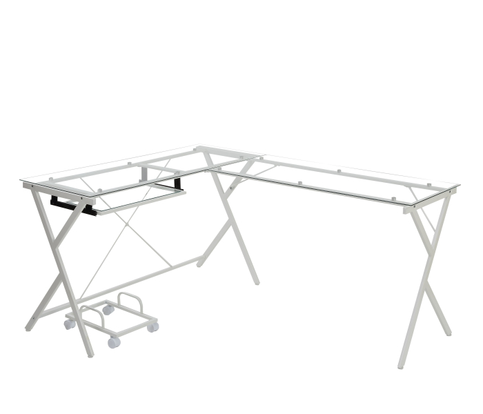 Dazenus - Desk - Clear Glass & White Finish