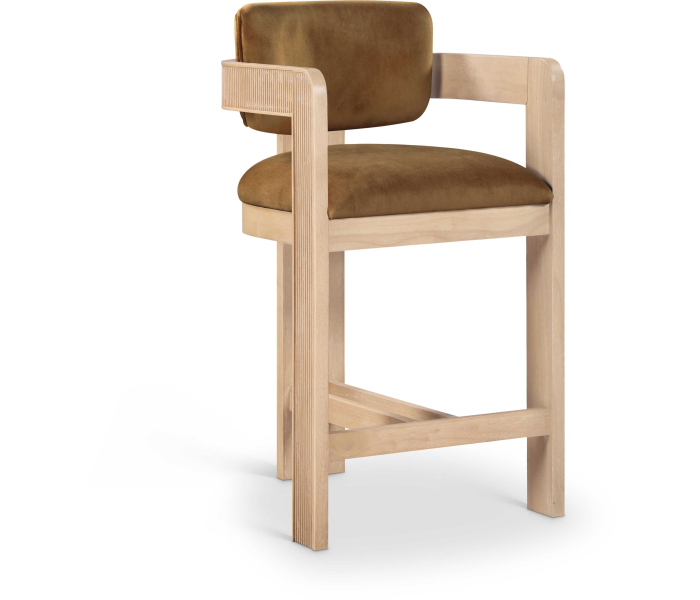 Sacha - Velvet Stool With Natural Base - Saddle