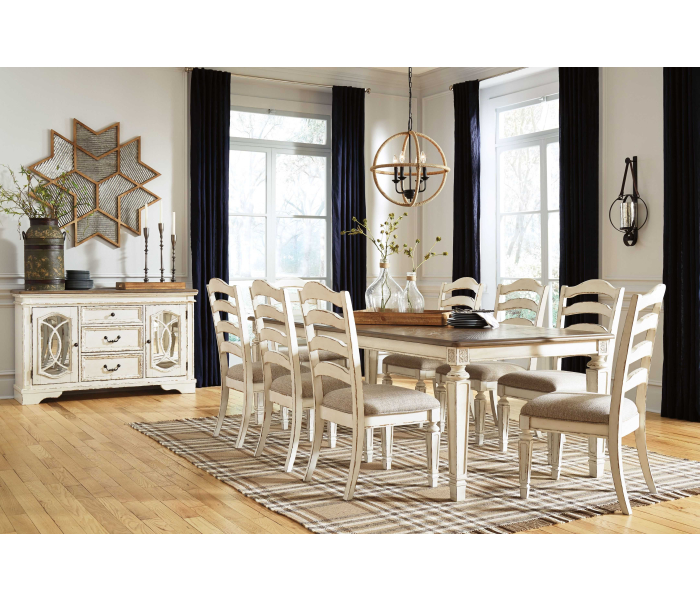 Realyn - White - 10 Pc. - Extension Table, 8 Ladderback Side Chairs, Server