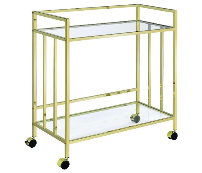 Cara - 2-Tier Rectangular Glass Shelf Metal Bar Cart - Brass