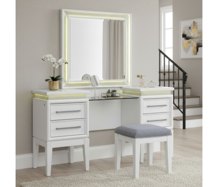 Reflections - 3 Piece Vanity Set - Pearl White & Rhinestone - White