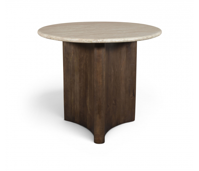 Pietra - 36" Travertine And Mango Wood Dining Table - Brown / - Dark Brown, 36"