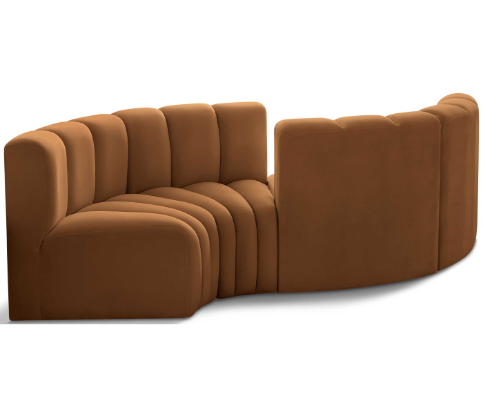 Arc - Velvet 4 Piece Curved Modular Sofa - Saddle, 102"