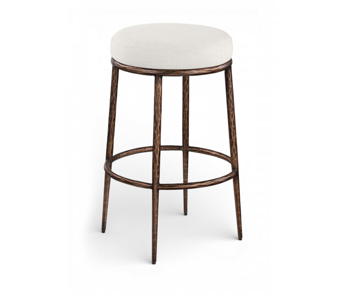 Ferro - Performance Fabric Upholstered Backless Bar Stool - Cream / Antique - White