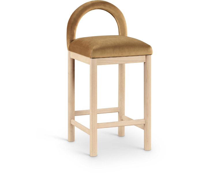 Conrad - Velvet Counter Stool With Natural Legs - Saddle