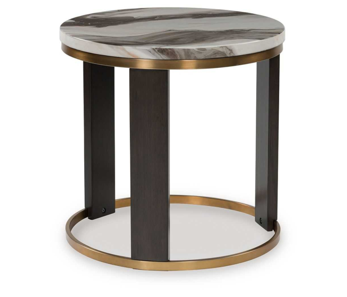 Jazmore - Brown / Brass Finish - Round End Table, 24"