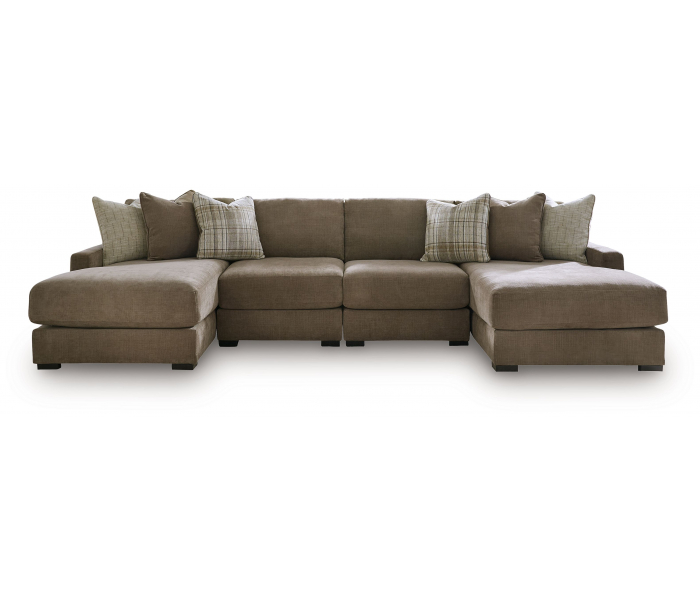 Camellia-Court 4-Piece Double Chaise Sectional Coffee, 142"