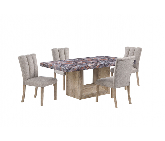 D02 - 5 Piece Dining Room Set (Dining Table, 4 Chairs) - Lava / Natural - Dark Gray