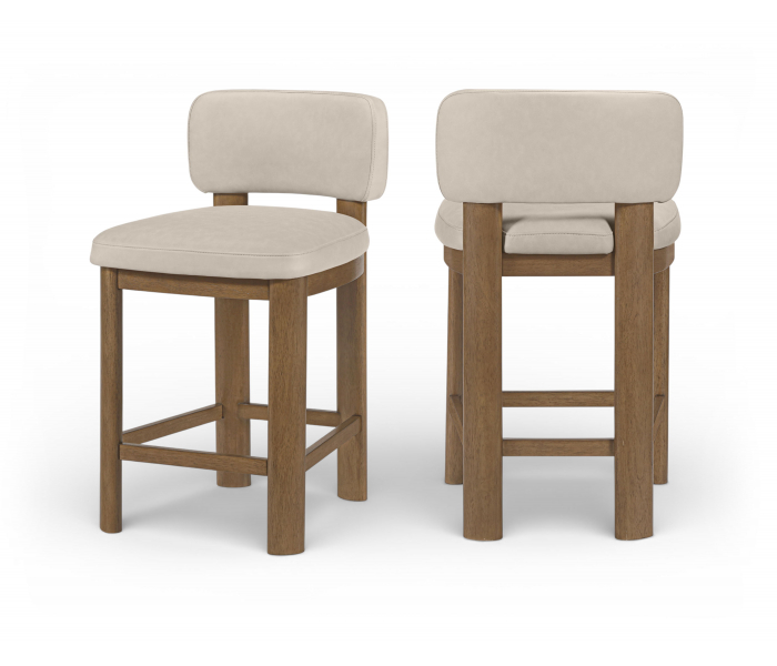 Paloma - Vegan Leather Upholstered Counter Stool (Set of 2) - Taupe / Light Brown Walnut - Gray