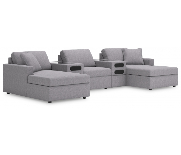 Modmax 5-Piece Double Storage Chaise Sectional With 2 Audio System Consoles Granite, 144"