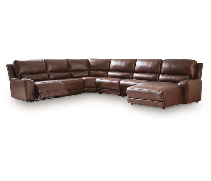 DeepWakes 6-Piece Power Reclining Sectional With RAF Press Back Power Chaise Canyon, 169"